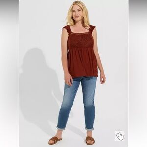 Rust Torrid 1 Jersey Square Neck Flutter Sleeve Babydoll Top